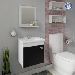 ARMARIO IRIS 44CM C/ESPELHO BRANCO/PRETO