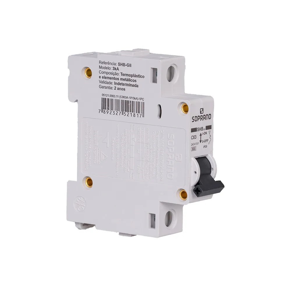 DISJUNTOR MONOF SHB1GIIC063A SOPRANO DISJUNTOR MONOF SHB1GIIC063A SOPRANO