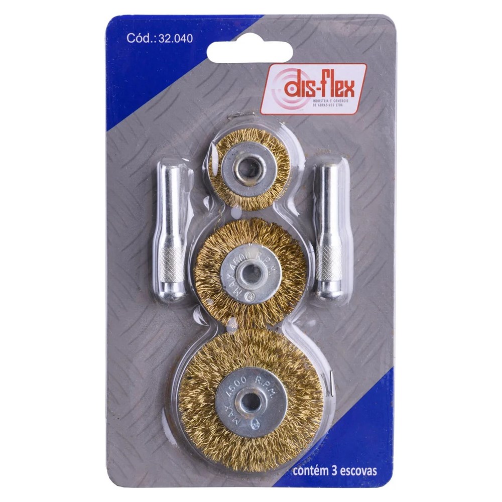 ESCOVA ACO CONJUNTO 3 PECAS HASTE 6MM DIS-FLEX ESCOVA ACO CONJUNTO 3 PECAS HASTE 6MM DIS-FLEX