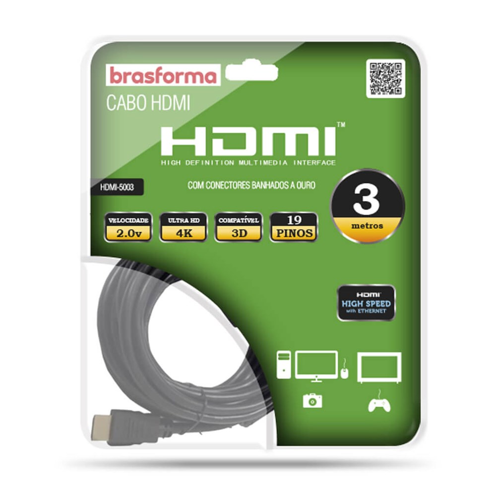 CABO HDMI 5002 2.0 4K 3D 3MT BRASFORMA CABO HDMI 5002 2.0 4K 3D 3MT BRASFORMA