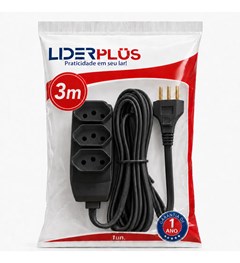 EXTENS TRIPLA  PRETA 2X0,75MM 3M SAQ LIDER