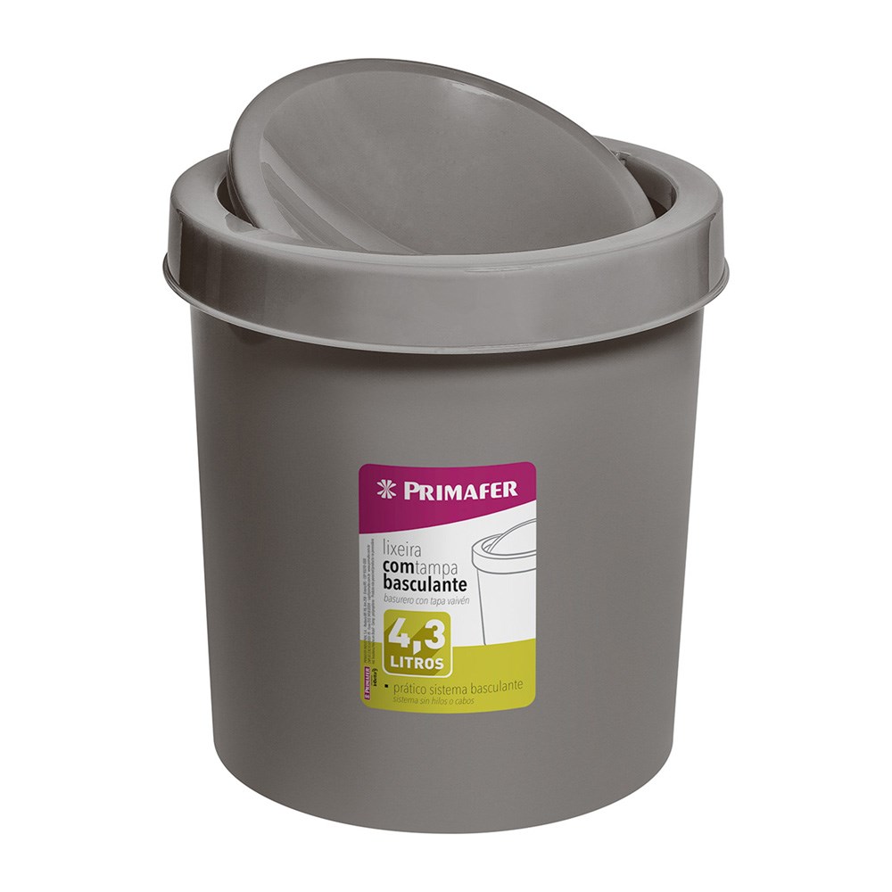 LIXEIRA REDONDA BASCUL 4,3L CINZA PR1017-5 LIXEIRA REDONDA BASCUL 4,3L CINZA PR1017-5