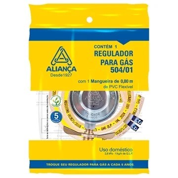 REGULADOR GAS ALIANCA 504/01 C/MANGUEIRA 80 REGULADOR GAS ALIANCA 504/01 C/MANGUEIRA 80